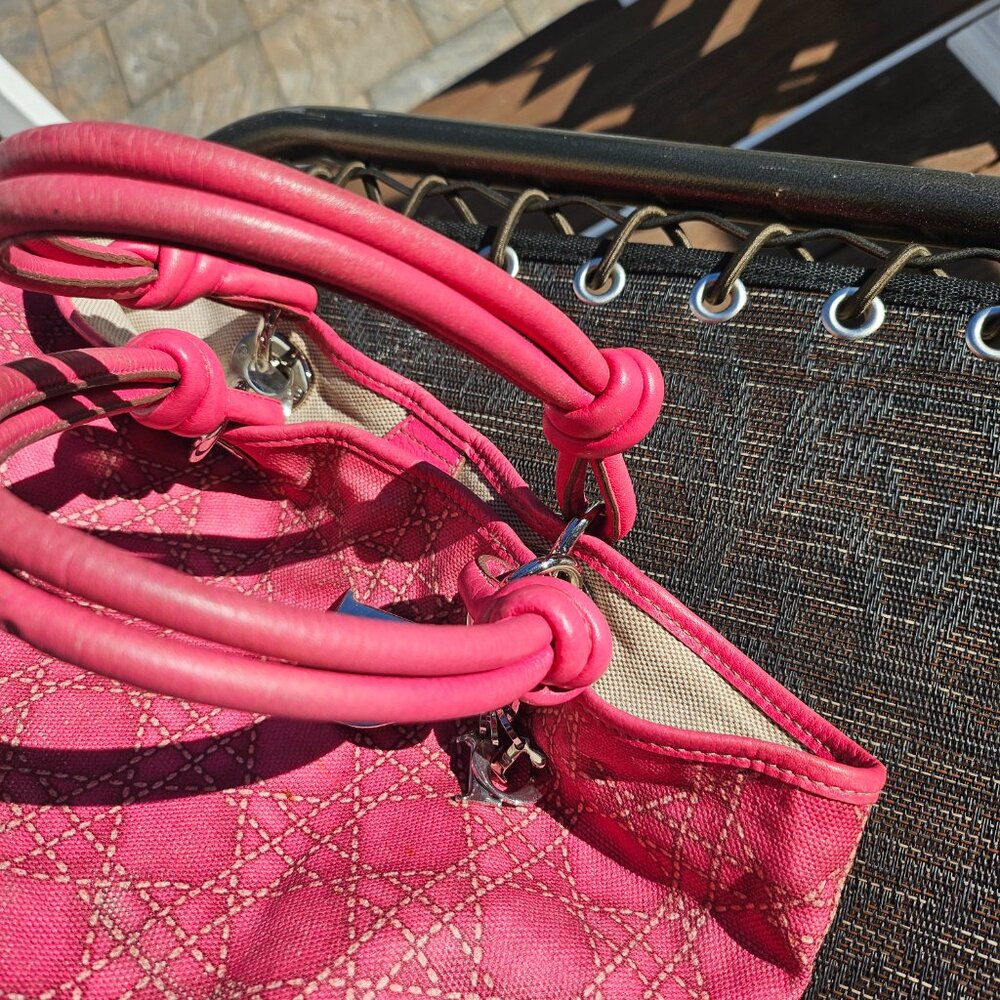 CHRISTIAN DIOR Coated Canvas Cannage Print Cherie Small Tote Pink - Picture 13 of 17